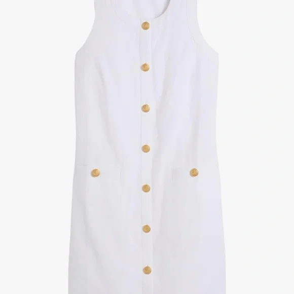 Vineyard Vines Women’s Linen Button Front Shift Dress White with Gold Accent - Picture 9 of 9
